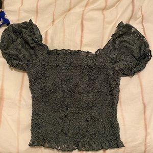 Olive green ruffled sleeve top
